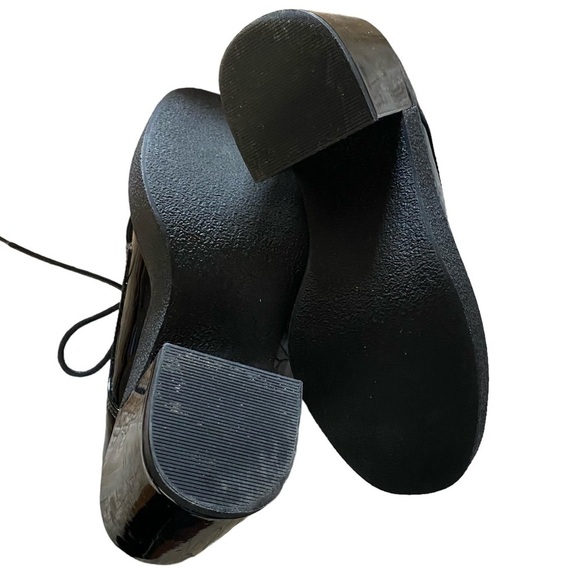 Topshop Chunky Black Patent Leather Heels platform lace up shoes Retro - Picture 4 of 5